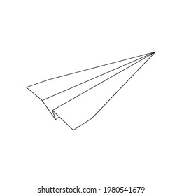 Origami paper plane linear icon isolated on white background. Symbol of success, communication, travel, imagination, desire, creativity, dreaming. Vector simple outline illustration.