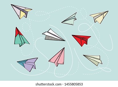 Origami paper planes in a flat style