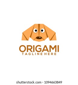 Origami paper puppy dog head icon or logo in a flat style