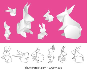 Origami paper rabbits