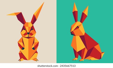 Origami paper rabbits, vector illustration