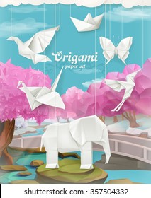 Origami paper set, vector background