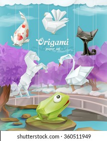 Origami paper set, vector background