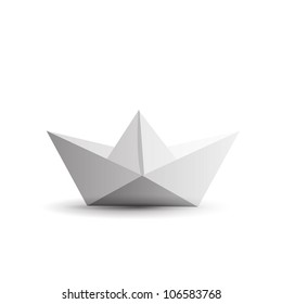 Origami paper ship isolated on white background.