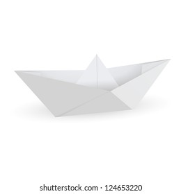 Origami paper ship isolated on white background