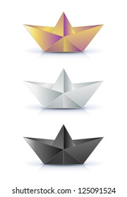 Origami paper ship isolated on white background