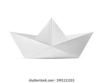 Origami paper ship isolated on white background. Vector illustration. Eps 10.