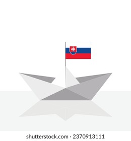 Origami paper ship with reflection and Slovakia flag.