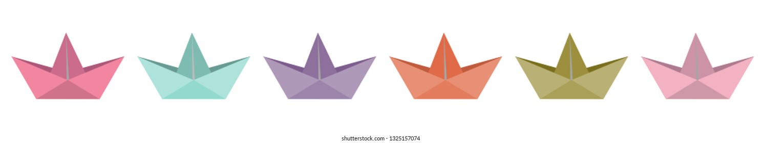 Origami paper ship set line. Flat design. Isolated. White background. Vector illustration