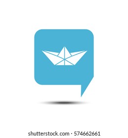 Origami paper ship speech bubble. Paper boat Icon isolated on white.