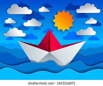 Paperboat Blue Sea Background Maritime Ocean Stock Vector (Royalty Free ...