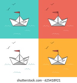 Origami paper ships on sea waves vector illustration