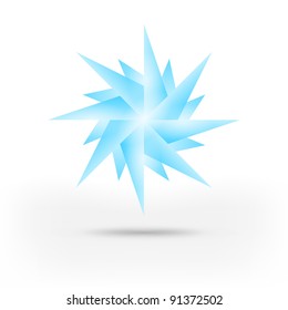 Origami paper snowflake. Blue shape with gray  shadow on white background. This vector illustration saved in 10 eps