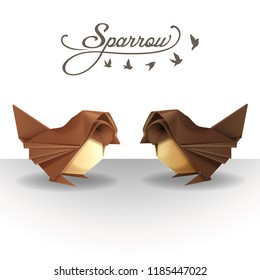 Origami paper sparrow bird and logo group set decor vector illustration