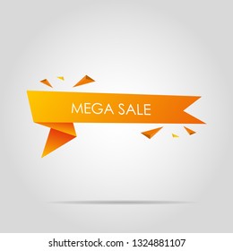 Origami paper speech banner mega sale on white background (Vector)