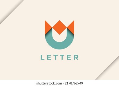 Origami Paper Style Initial Letter U with Geometric Shape as Crown, isolated on a Background about Royal Business Logos. Simple and Editable Vector Logo Design Concept.