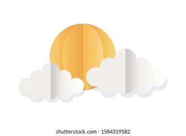 origami paper sun and clouds decoration vector illustration