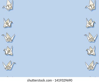 Origami paper swan hand drawn seamless pattern in pastel colors. Letter format