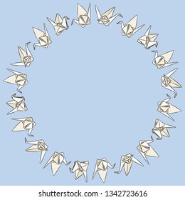 Origami paper swand hand drawn doodles ornament wreath