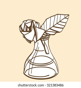 Origami paper vintage style rose handmade drawing