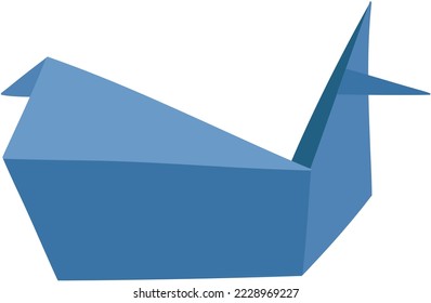 Origami paper whale, fish aquatic animal, triangular folded paper crafty styled vector