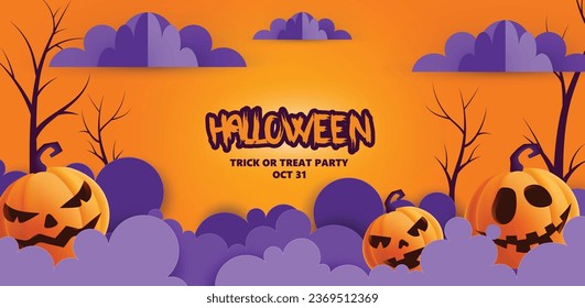 Origami, papercraft style halloween background, vector illustration.