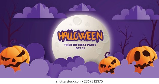 Origami, papercraft style halloween background, vector illustration.