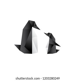 origami parent and baby penguin, logo icon