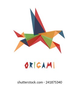 Origami pegasus isolated on white. Triangle geometric shapes abstract animal horse.