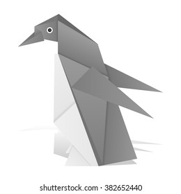 Origami penguin on a white background.