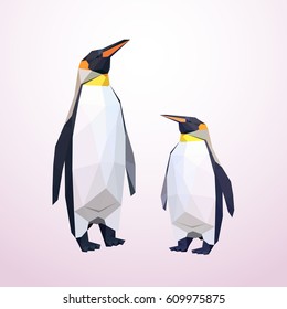 Origami penguins. Low polly Illustrated. Penguins made of paper