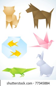 Origami pets made out of colored paper