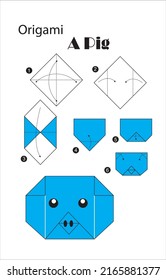 Origami Pig Face. Step by step instruction. Easy.