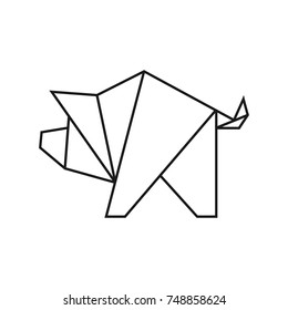Origami pig. Geometric line shape for art of folded paper. Logo template. Vector illustration.