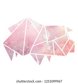 Origami pig with pink watercolor background. Zodiac horoscope. Vector element for logos, banners, articles and your creativity