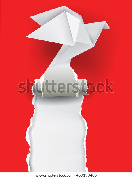 Origami pigeon ripping paper.\
Illustration\
of Origami bird ripping red paper with place for your image. Vector\
available.\
