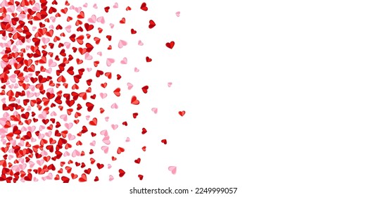Origami pink heart shapes confetti vector background. Valentine carnival decor. Postcard backdrop. Falling heart marriage signs on white.