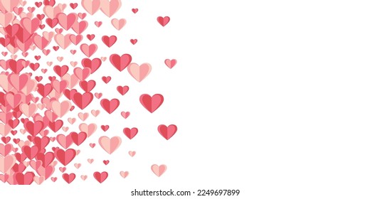 Origami pink heart shapes explosion vector background. Valentine's Day decor. Postcard background. Small heart relationship signs scatter.