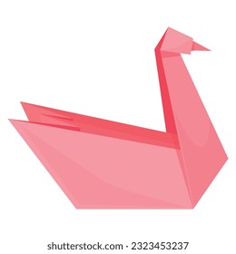 Origami pink swan art folded paper bird with wings and beak isometric vector illustration. Geometric flying wild animal polygonal creative Japanese decoration model crane toy romantic silhouette