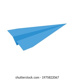 Origami plane. Blue fold paper airplane isolated on white background. Symbol of communication, delivery, travel, dreaming. Vector flat illustration.