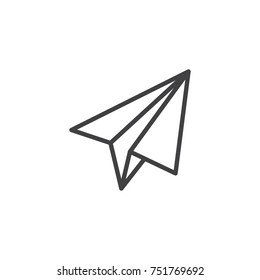 Origami plane line icon, outline vector sign, linear style pictogram isolated on white. Paper airplane symbol, logo illustration. Editable stroke
