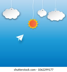 Origami planes flying in the sky,Ppaper art style. Vector Illustration.
