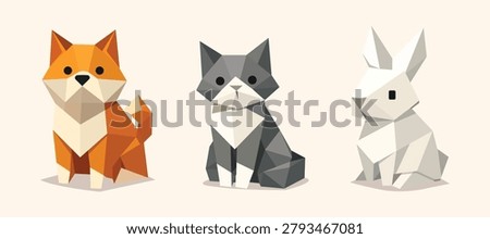 origami polygon dog cat rabbit