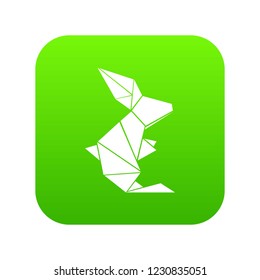Origami rabbit icon green vector isolated on white background