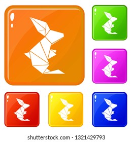 Origami rabbit icons set collection vector 6 color isolated on white background