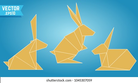 Origami rabbits models, vector illustration set