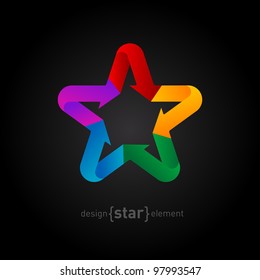 Origami rainbow Star on black background. Company Logo template