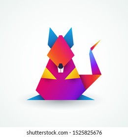 Origami rat logo colorful gradient background. Rat icon symbol 2020 New Year. Rat icon isolated on white background for graphic and web design. Vector illustration. EPS 10