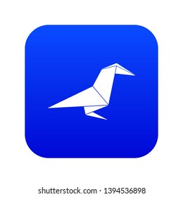 Origami raven icon blue vector isolated on white background