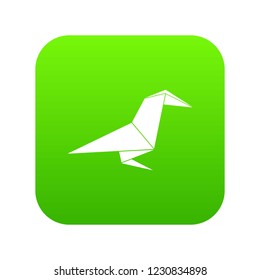 Origami raven icon green vector isolated on white background